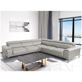 Abbyson Quinton Top Grain Leather Sectional with Adjustable Headrests Grey