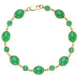 14KT Yellow Gold Dyed Green Round Bezel Jade Link Bracelet