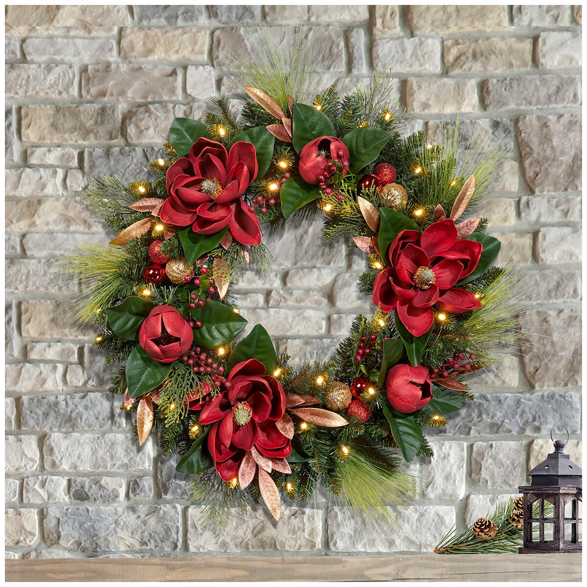 1785068 Pre-lit LED Magnolia Wreath