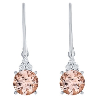 18KT White Gold Morganite 0.13ctw Diamond Drop Earrings