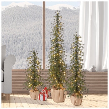 LED Needle Pine Burlap Tree Set 3 Piece