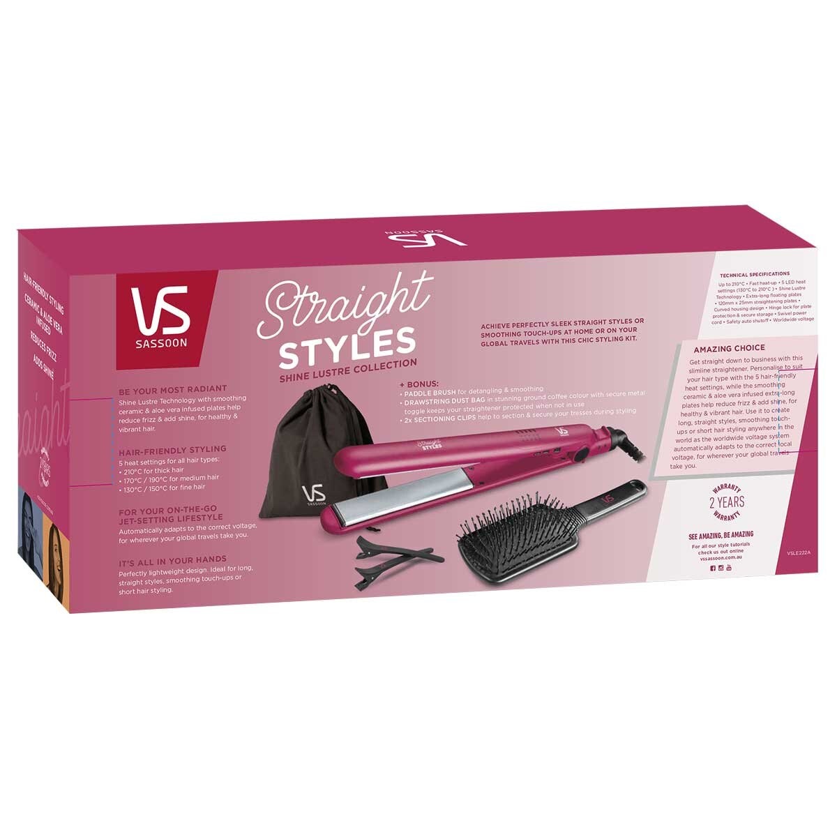 VS Sassoon Shine Lustre Straight Styles Straightener VSLE222A