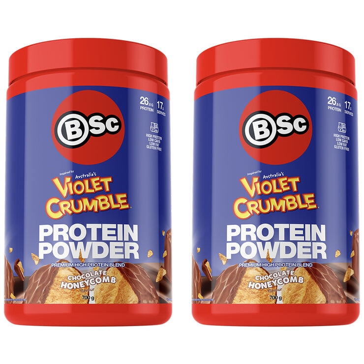 BSc x Violet Crumble Protein Powder Chocolate Honeycomb 2 x 700g BSc x Violet Crumble Protein Powder Chocolate Honeycomb 2 x 700g