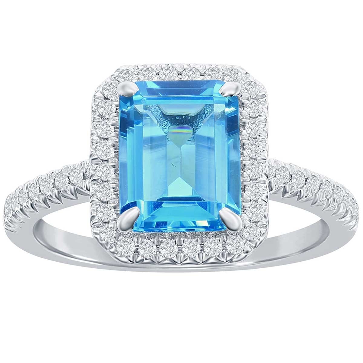 18KT White Gold Halo Blue Topaz 0.24ctw Diamond Ring