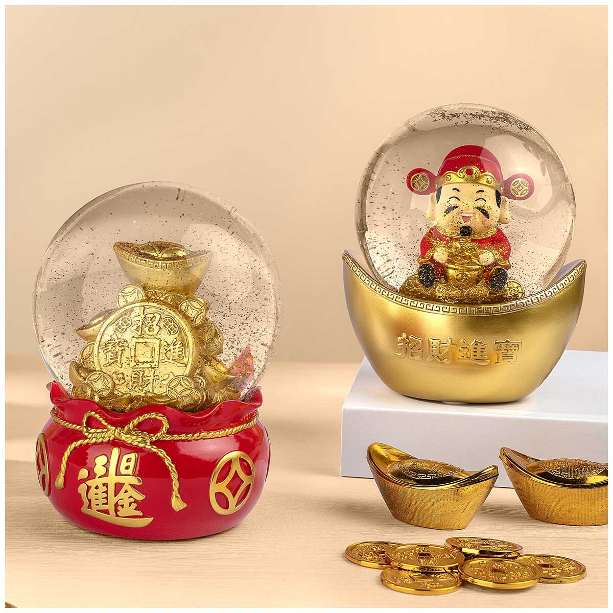 Wealth And Fortune Water Globes 2 Piece