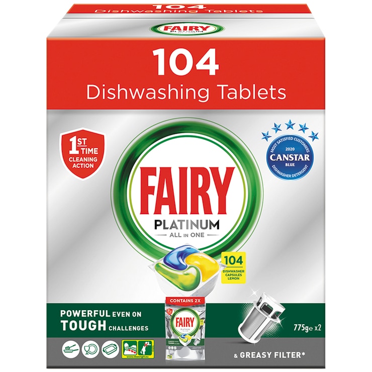 Fairy Platinum All In One Lemon Automatic Dishwashing Tablets 104 Pack Costco Australia