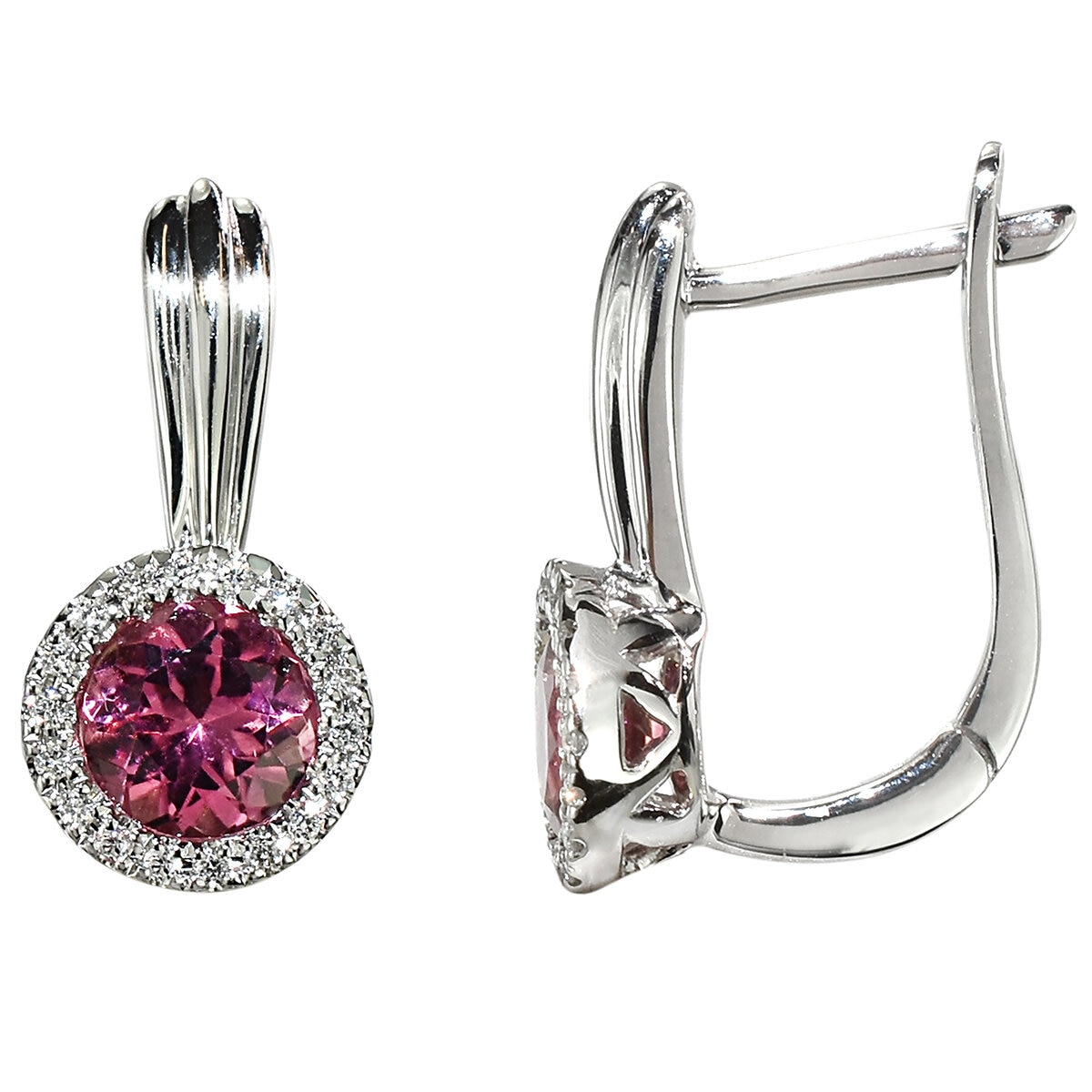 14KT White Gold 0.13ctw Diamond And Pink Tourmaline Earrings