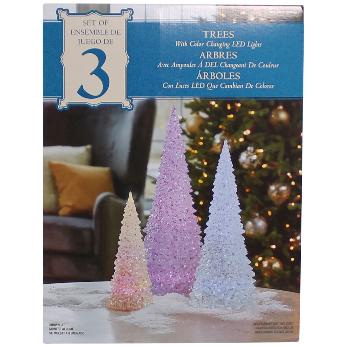 set of 3 christmas trees with colour changing led lights