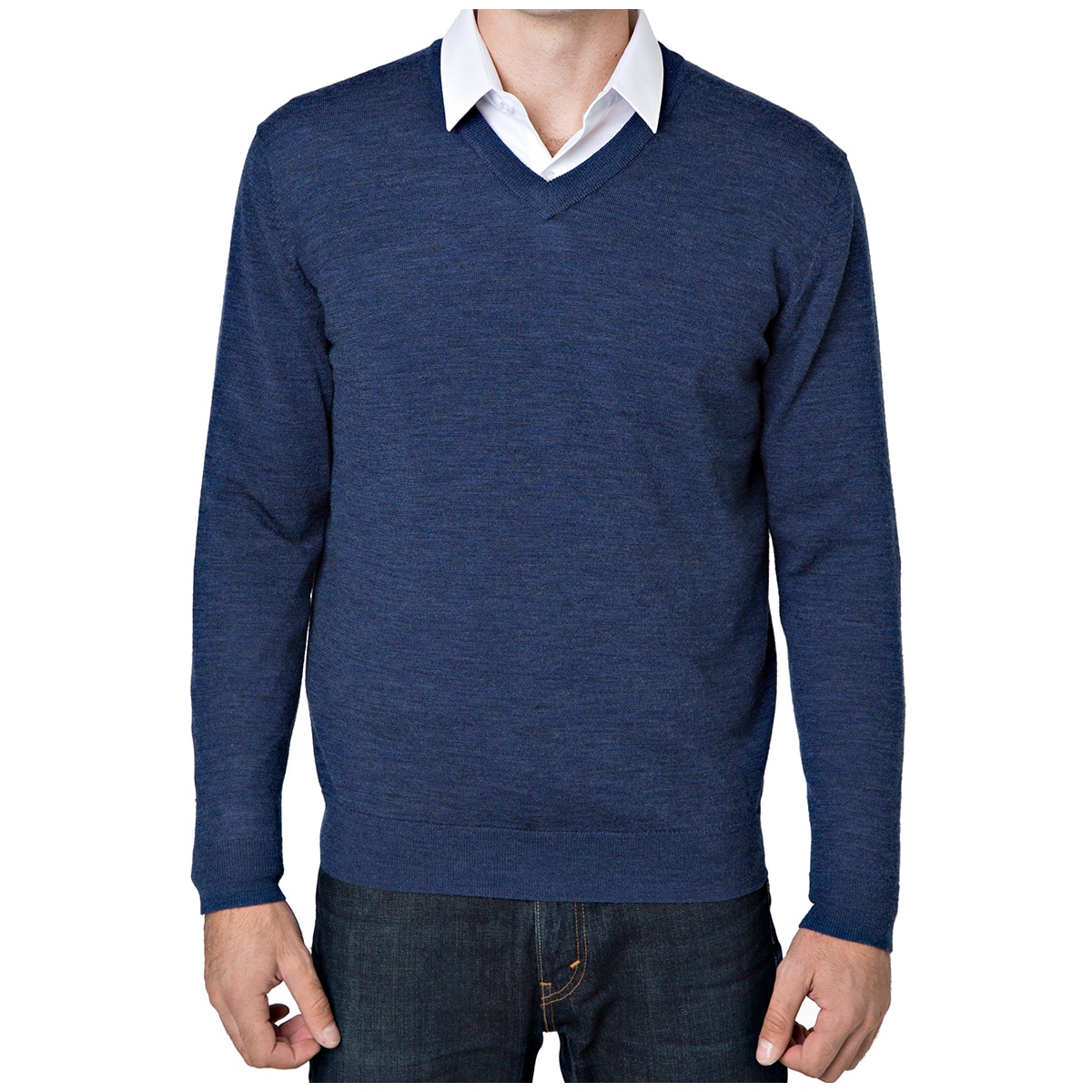 Rough Dress Men's V-Neck Merino Wool Blend Sweater Blue | Costco A...