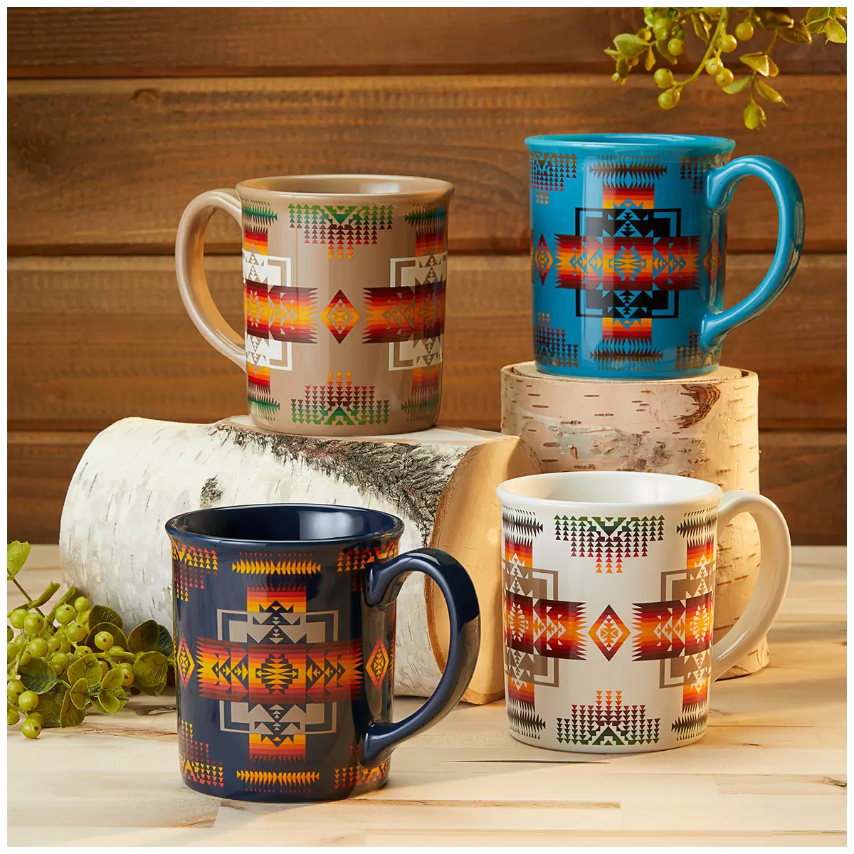 Pendleton Ceramic Mugs 4 piece set Chief Joseph Multi