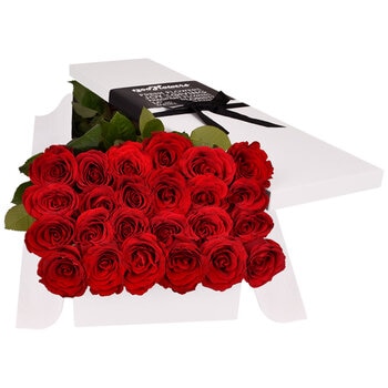 Sumptuous Ruby 24 Long Stem Red Roses In Gift Box