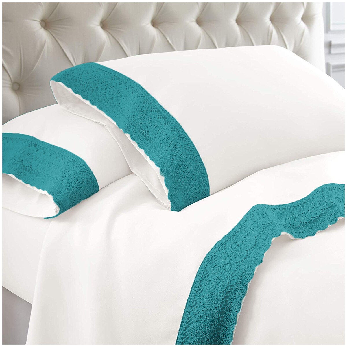 Kingtex 1500TC Crochetlace Microfibre Sheet Set Queen te...