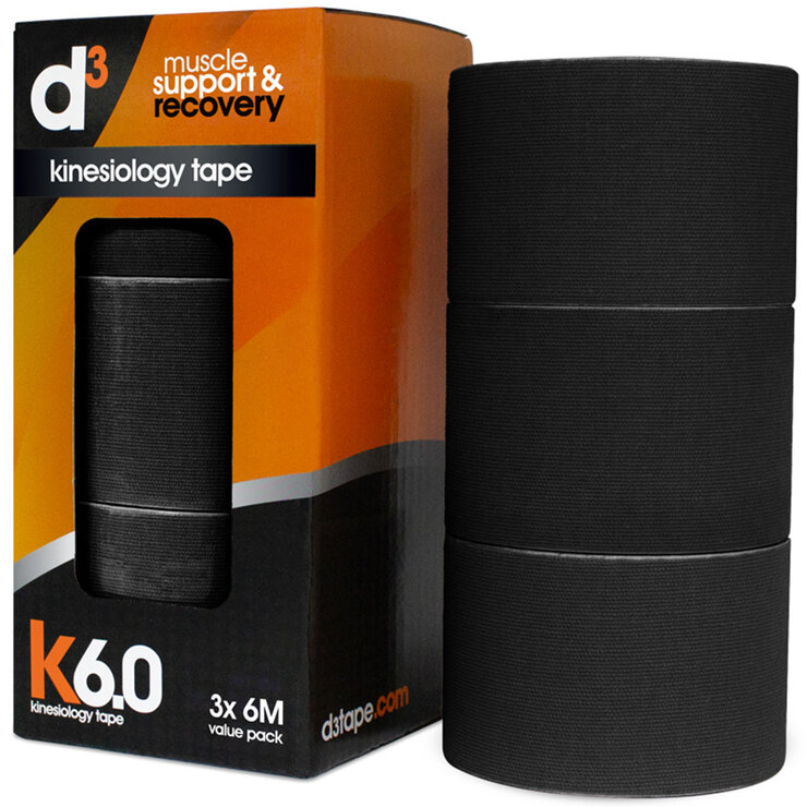 d3 K6.0 Kinesiology Tape 50mm x 6M x 3 Tapes Black d3 K6.0 Kinesiology Tape 50mm x 6M x 3 Tapes Black