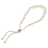 14KT Yellow Gold White Pearl Gold Ball Adjustable Bracelet