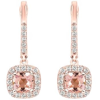18KT Rose Gold 0.33ctw Round Diamond Morganite Drop Earrings