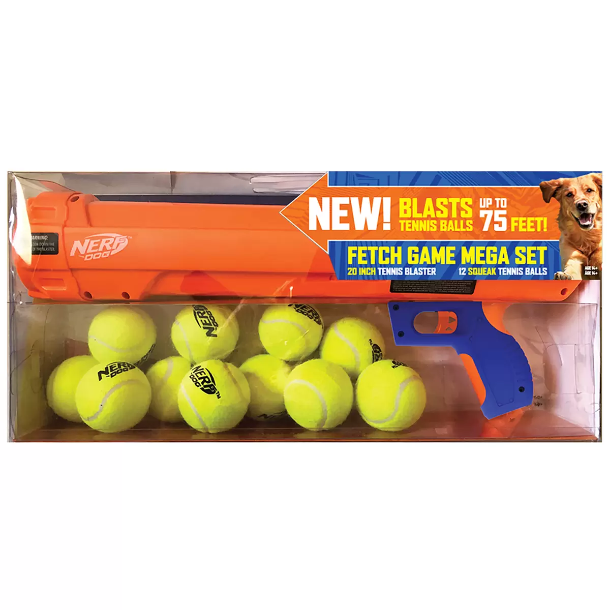 Nerf Blaster Dog Toy with 12 Squeak Tennis Balls