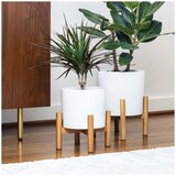 Ceramic Planters With Bamboo Stands 2 Pack