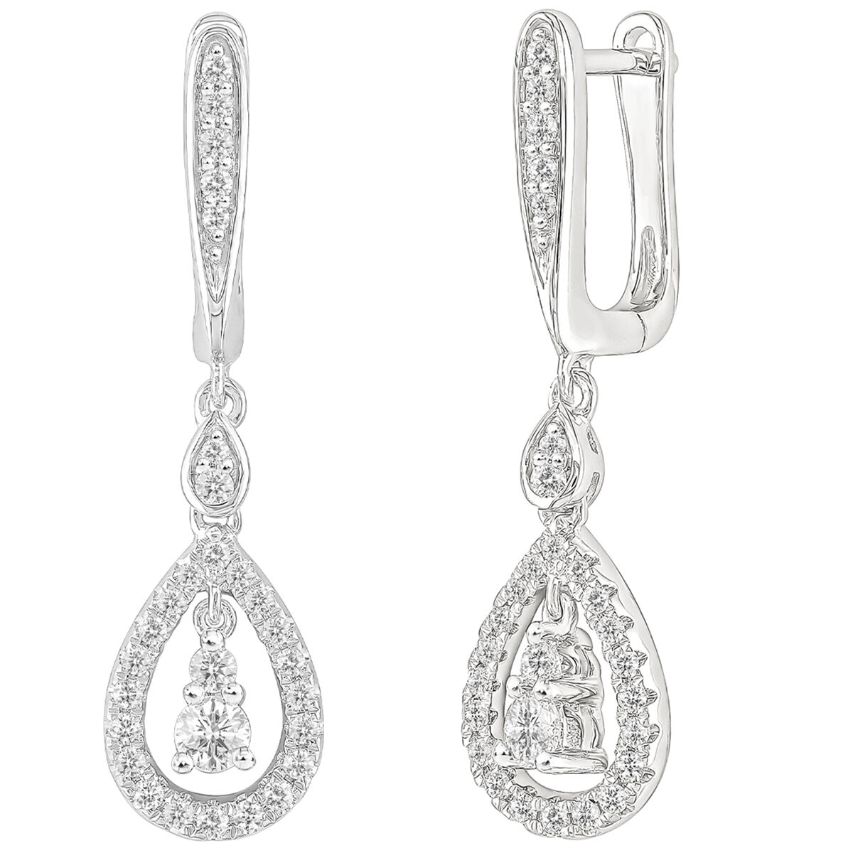 18KT White Gold 0.47ctw Round Diamond Lever Back Drop Earrings