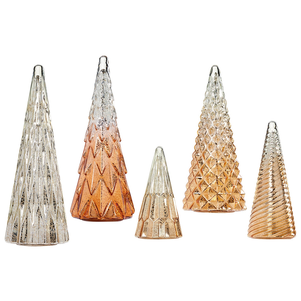 LED Glass Trees 5 Pack Gold