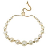 14KT Yellow Gold White Pearl Gold Ball Adjustable Bracelet