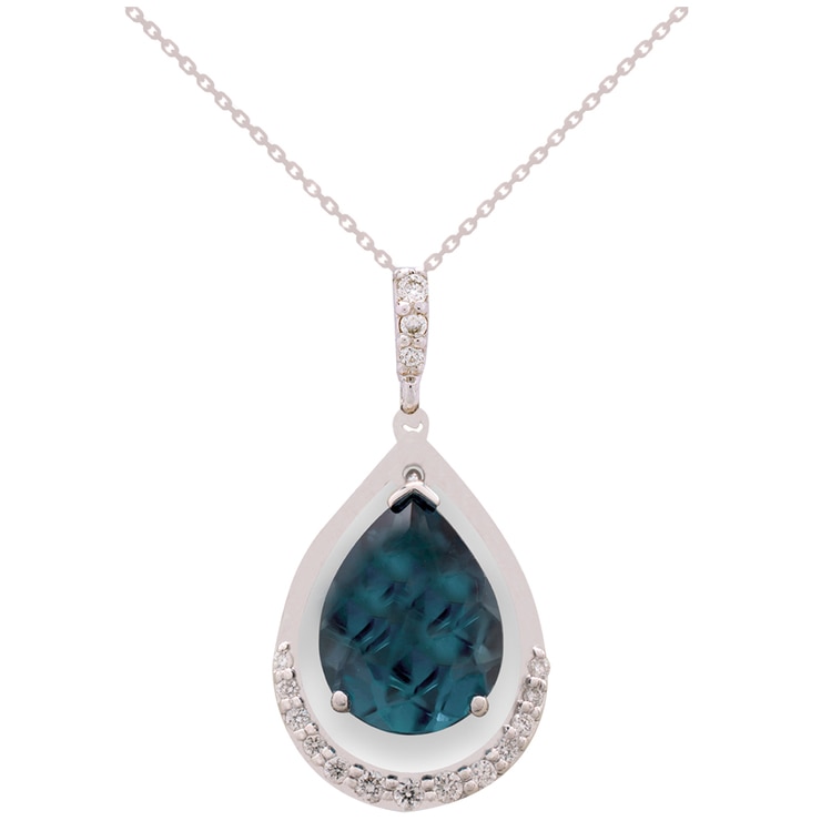 14KT White Gold London Blue Topaz and Diamond Pendant | Costco Australia