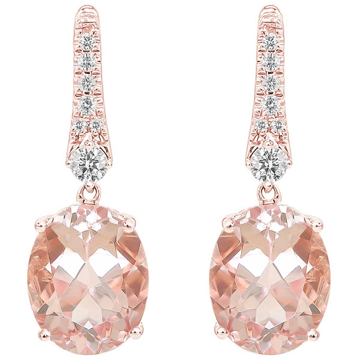 18KT Rose Gold 0.18ctw Round Diamond Morganite Drop Earrings