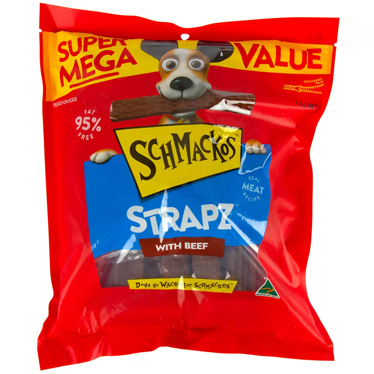 Schmackos Strapz Dog Treat with Real Beef 2 x 1kg