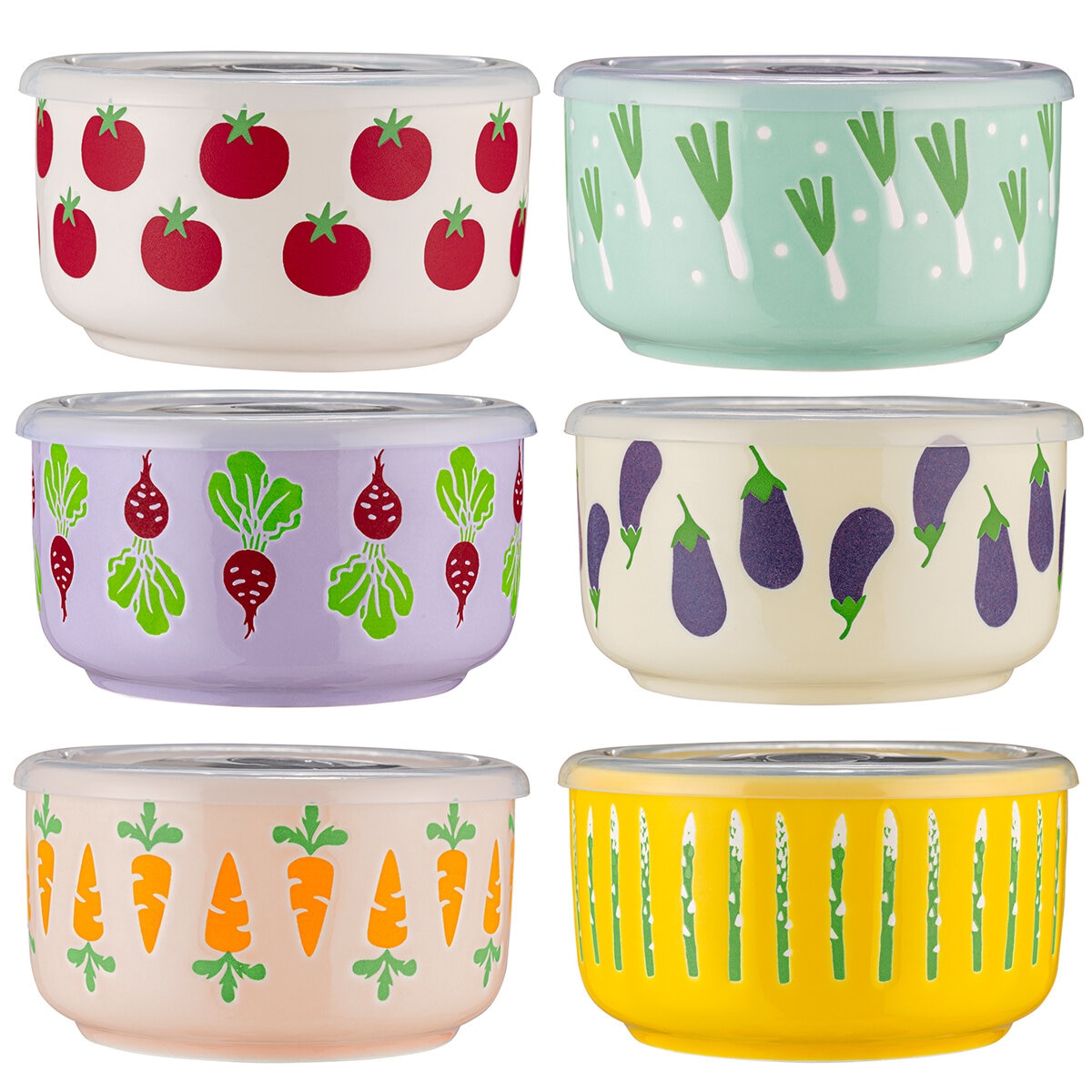 Signature Housewares Microwave Bowls with Lids Veggie 6 Piece Set