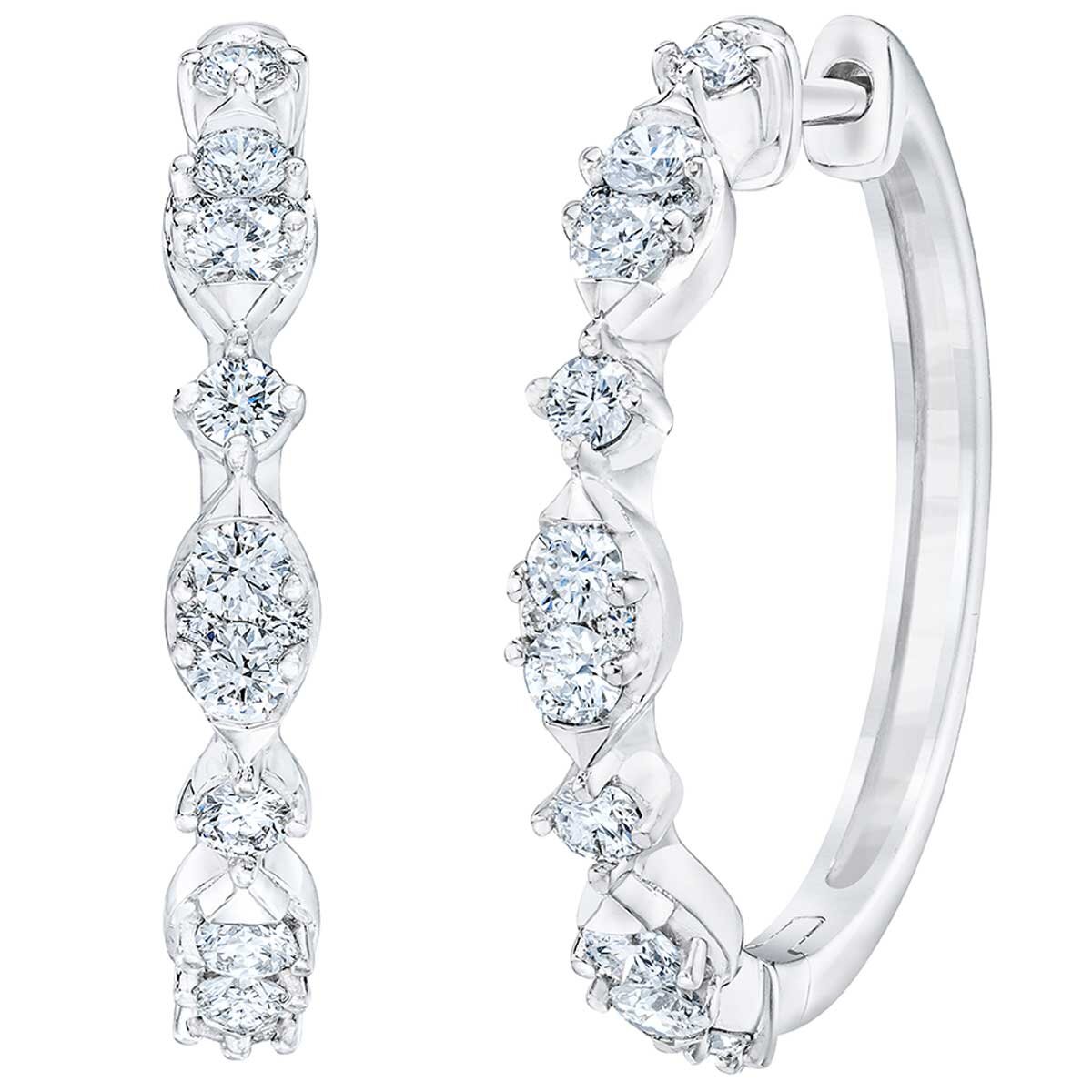 18KT White Gold 0.80CTW Diamond Hoop Earrings