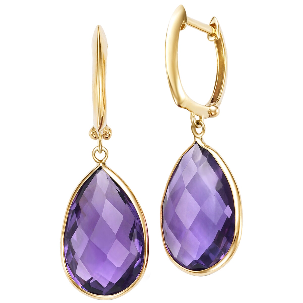 4KT Yellow Gold Amethyst Bezel Pear Shape Earrings