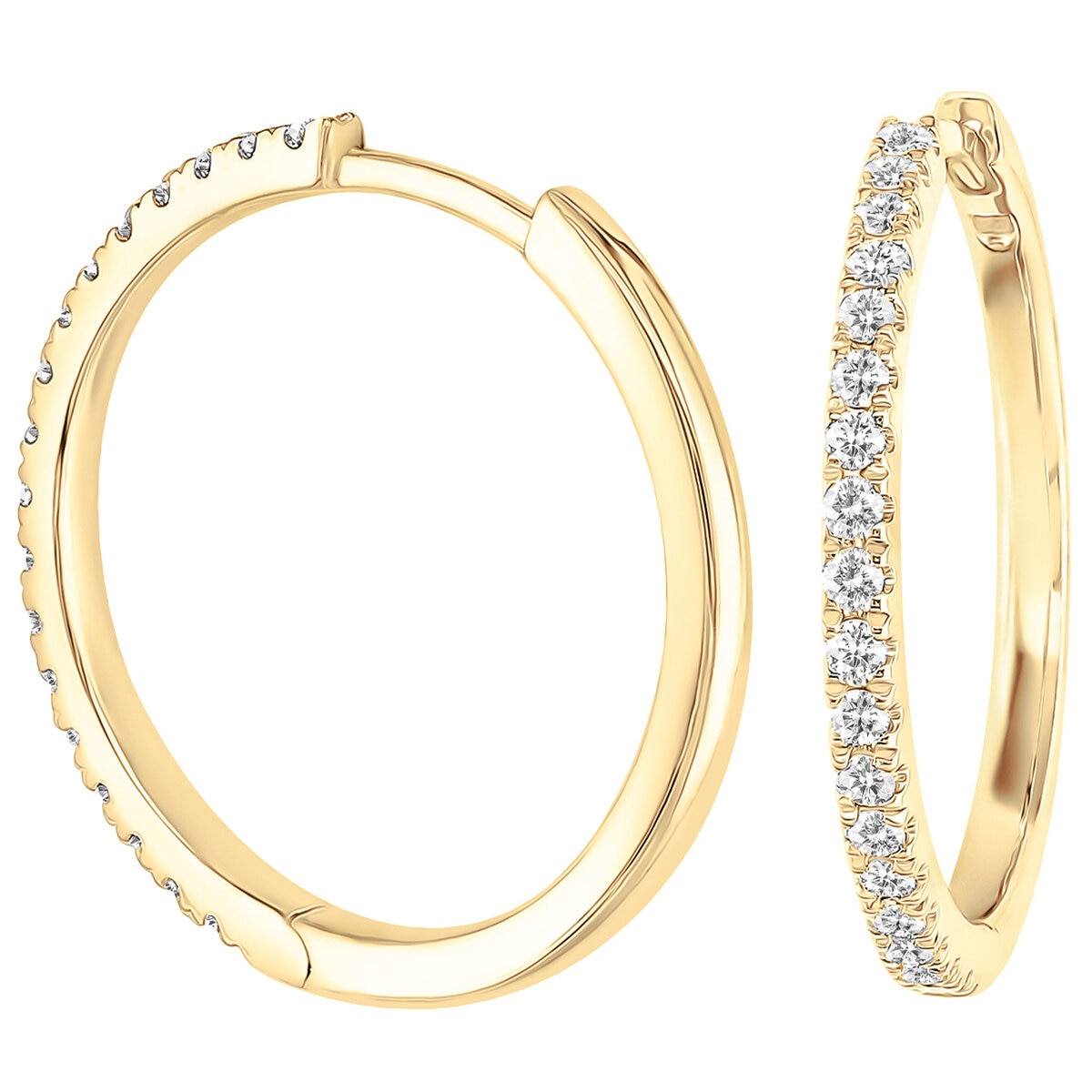 18KT Yellow Gold 0.25CTW Diamond Hinged Hoop Earrings