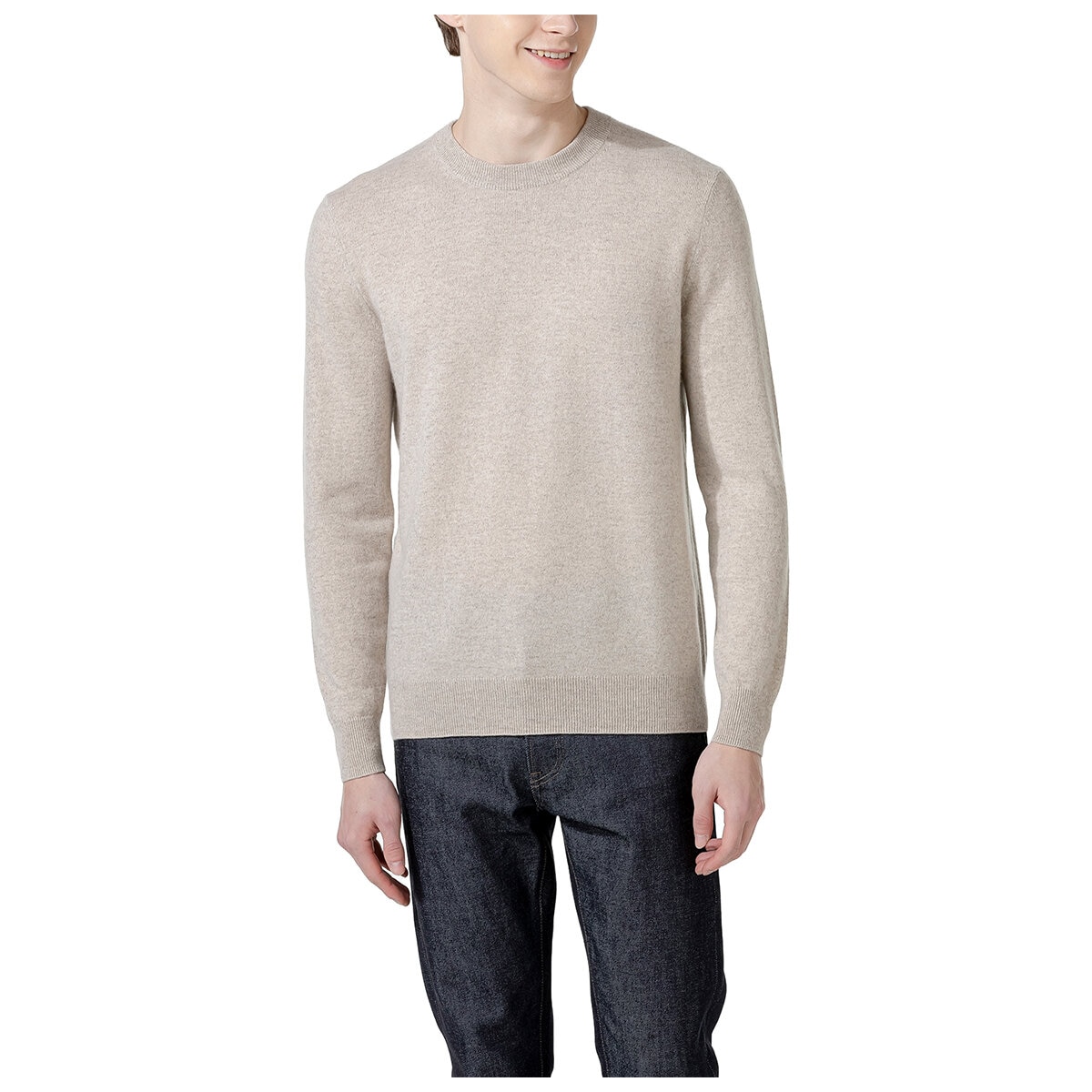 Lydia Vine Men's Cashmere Crew Sweater Beige