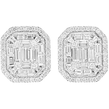 18KT White Gold 2.00ctw Round Brilliant And Baguette Diamond Earrings