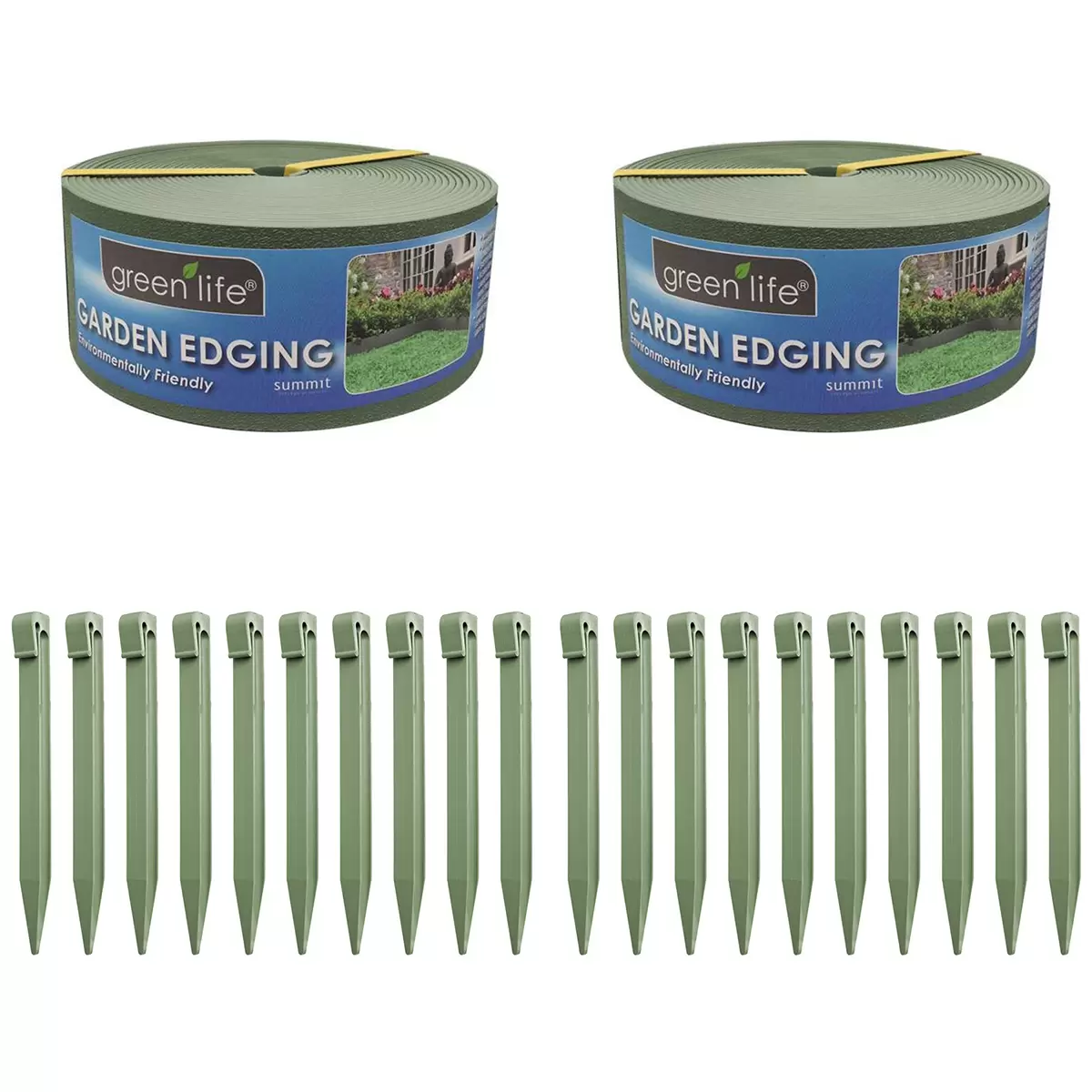 Greenlife Plastic Garden Edging 2 x 1000 x 7.5cm with 20 Pegs 